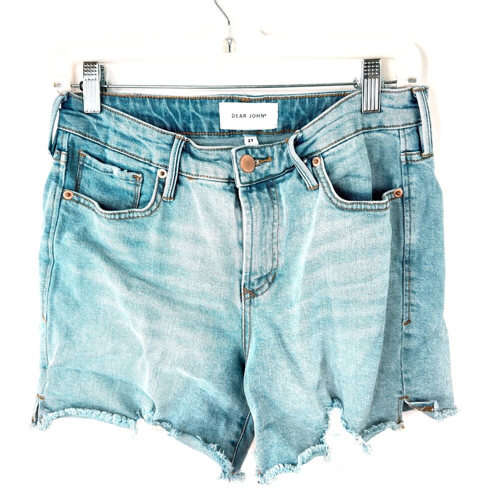 Dear John Women's Julian Denim Shorts Light Wash Distressed Raw Hem SIZE 27